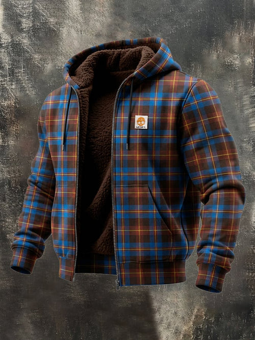 Men's Retro Plaid Print Fleece-Lined Warm Outdoor Jacket