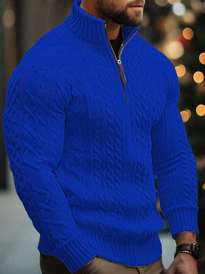 Men's Vintage Half Zip Solid Color Knit Sweater