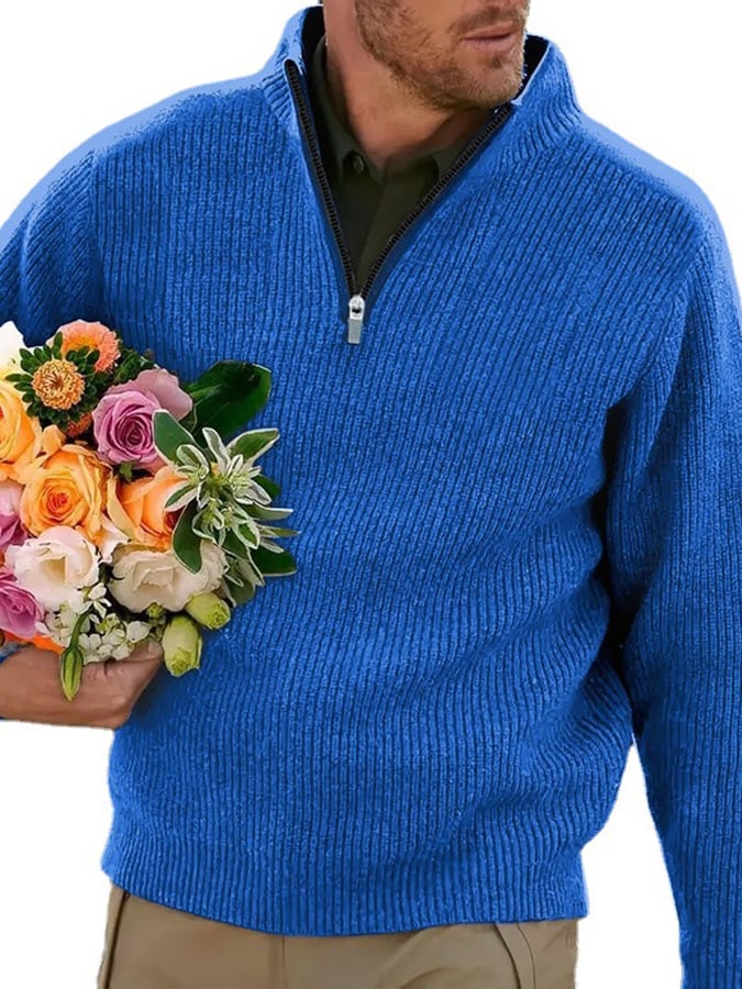 Men's Cotton American Casual Polo Neck Half Zip Knit Tops