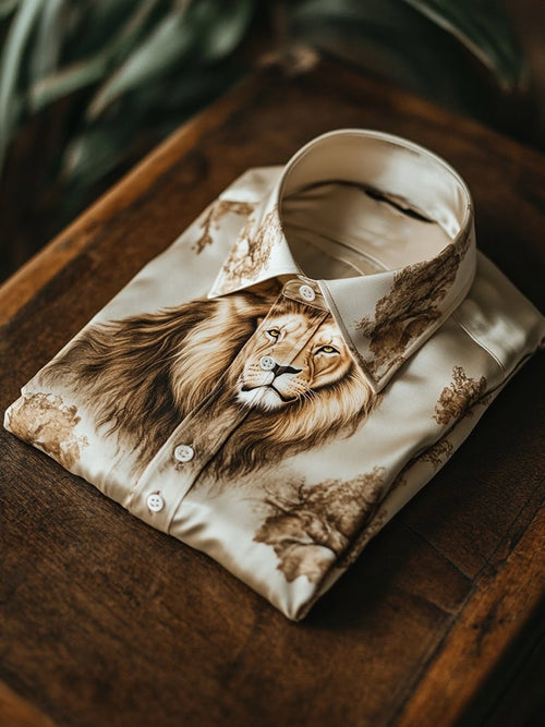 Men's Business Casual Lion Lapel Short Sleeve Shirt
