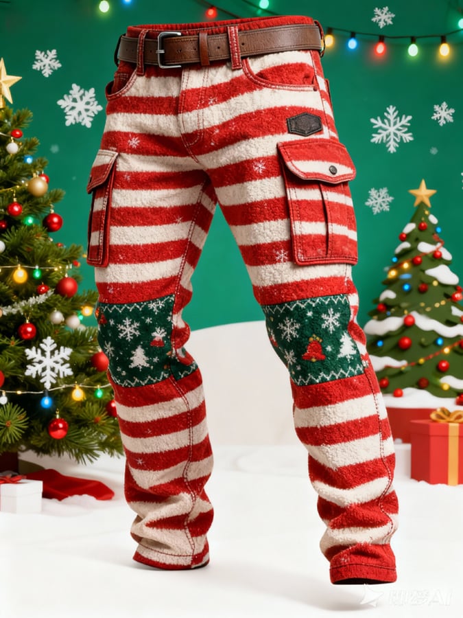 Men's plaid pocket Christmas cargo pants