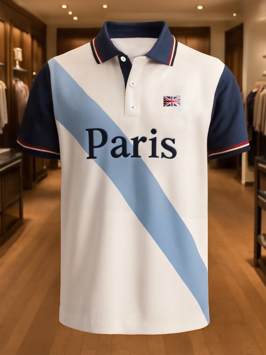 Men's Business Casual Union Jack Button Short Sleeve Polo Shirt