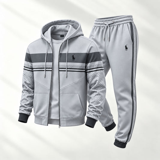 Men's Two-Piece Set: Color-Blocked Printed Hooded Cardigan and Sweatpants