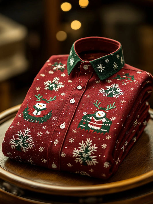 Men's Business Christmas Print Long Sleeve Shirt