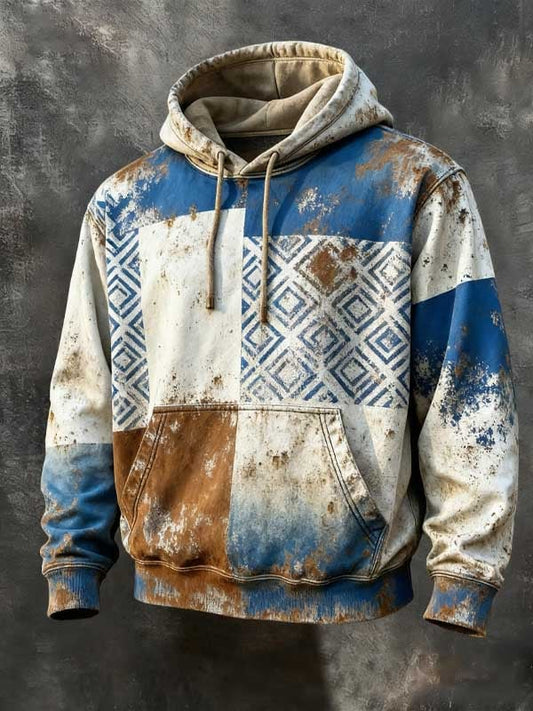 Retro Western Patchwork Brand Print Hoodie