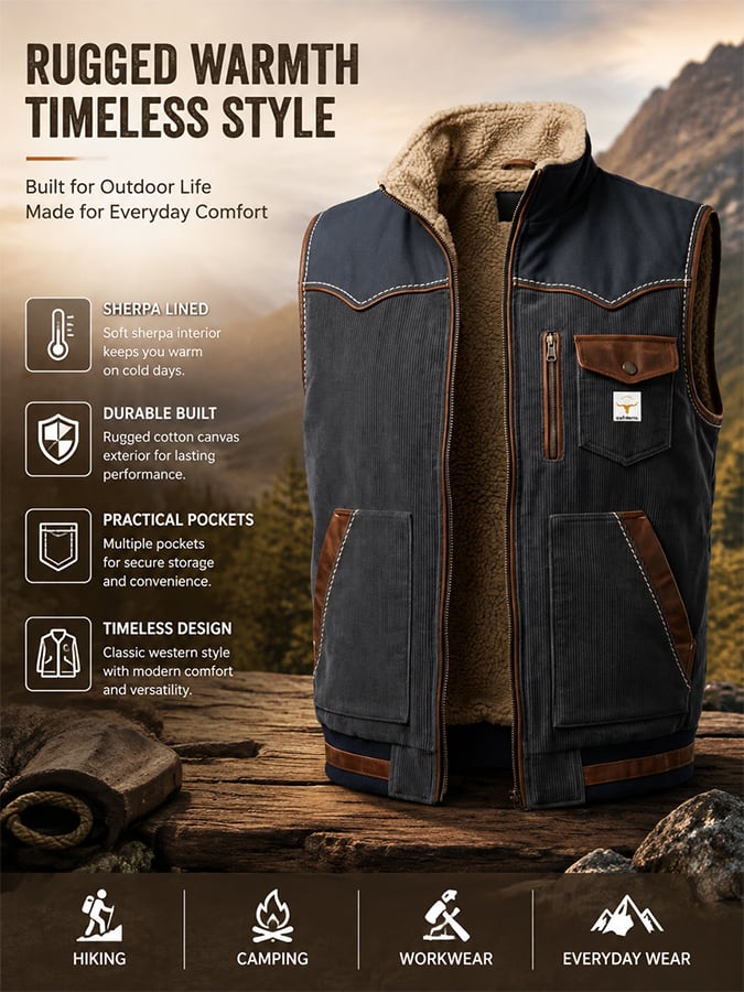Men's Vintage Distressed Patchwork Multi-Pocket Vest