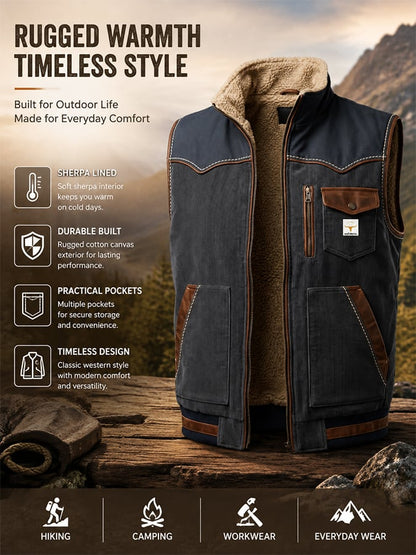 Men's Vintage Distressed Patchwork Multi-Pocket Vest