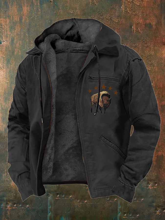 Men's Western Style Vintage Yak Plush Multi-Pocket Jacket