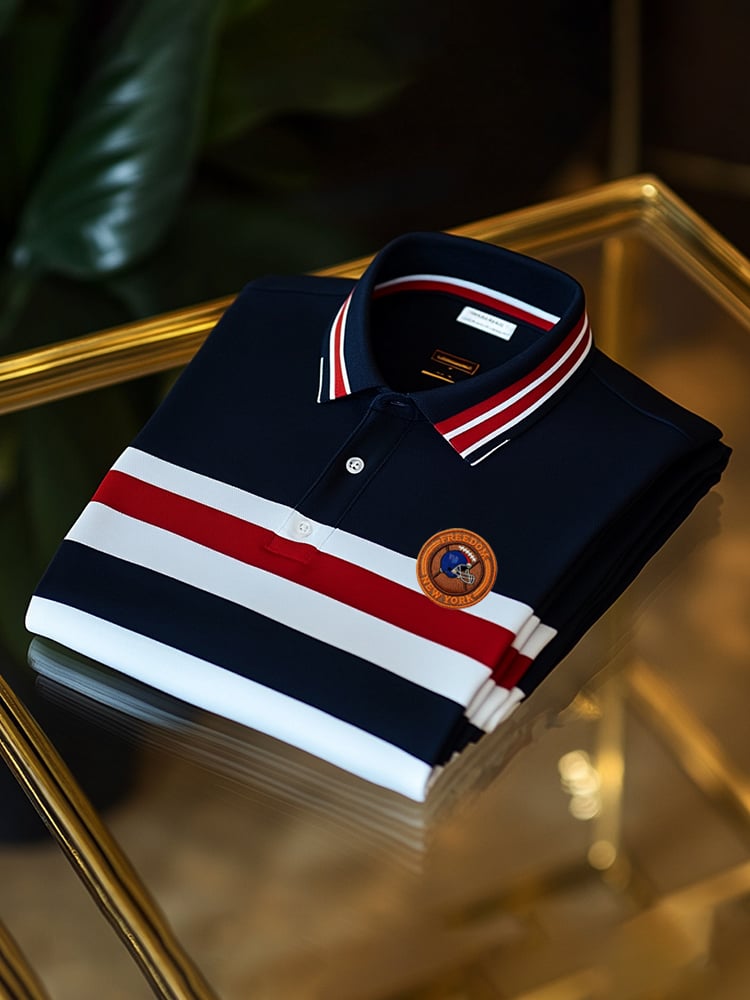 Men's Retro Business Football Logo Print Long Sleeve Polo Shirt