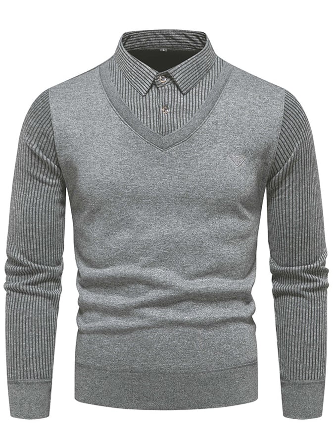 Men's Fashionable Velvet Thickened Warm Fake Two-Piece Sweater