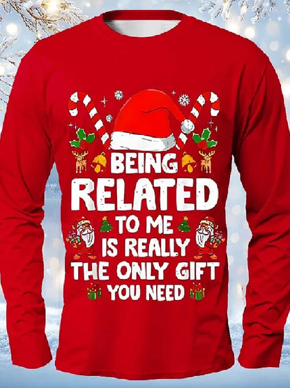 Men's Christmas Printed Long-Sleeve T-Shirt: "Becoming Family with Me is the Gift You Need"