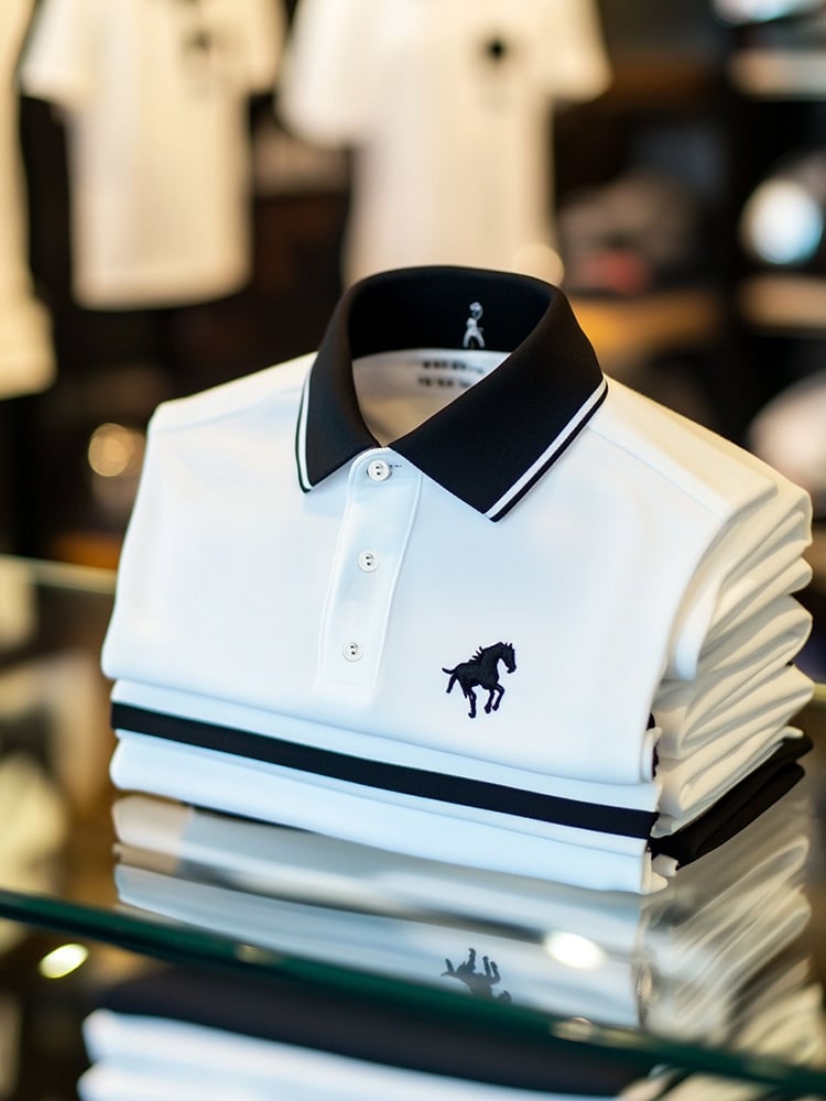 Men's Business Casual Logo Button Short Sleeve Polo Shirt