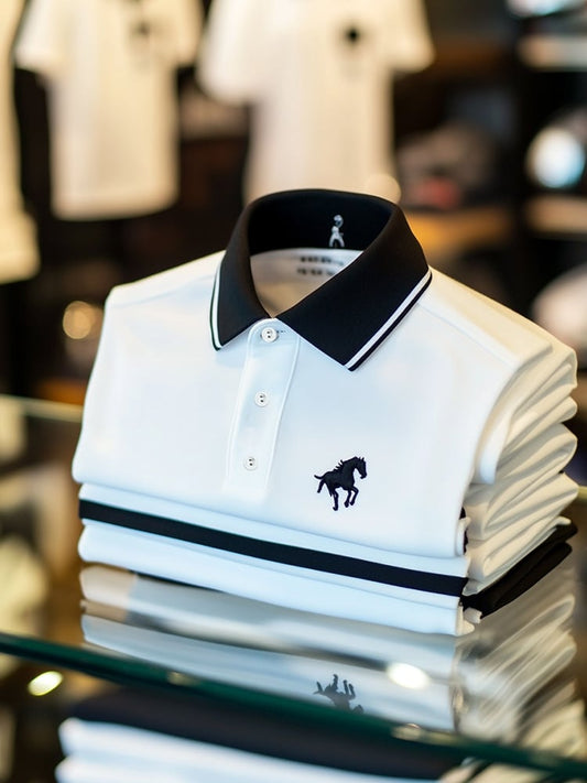 Men's Business Casual Logo Button Short Sleeve Polo Shirt