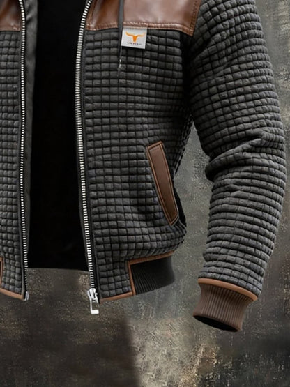 Men's Retro Textured Paneled Leather Outdoor Jacket