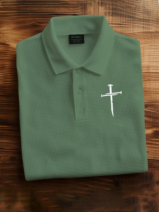 Men'S Faith Cross Print Casual Polo Shirt