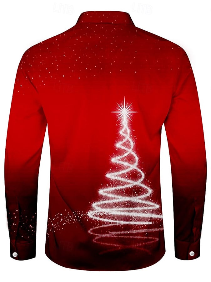 Men's Luxury Christmas Contrast Color Print Long Sleeve Shirt