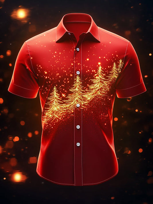 Men's Business Casual Christmas Tree Lapel Short Sleeve Shirt