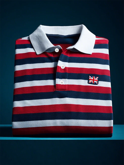 Men's Business Casual Union Jack Button Short Sleeve Polo Shirt