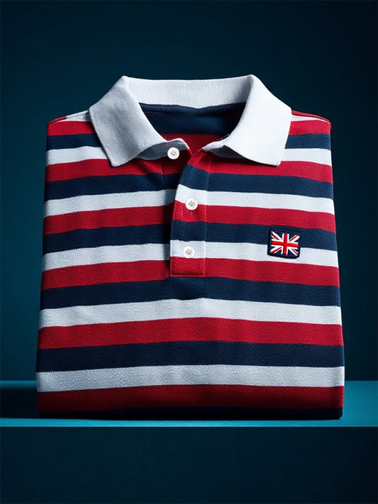 Men's Business Casual Union Jack Button Short Sleeve Polo Shirt