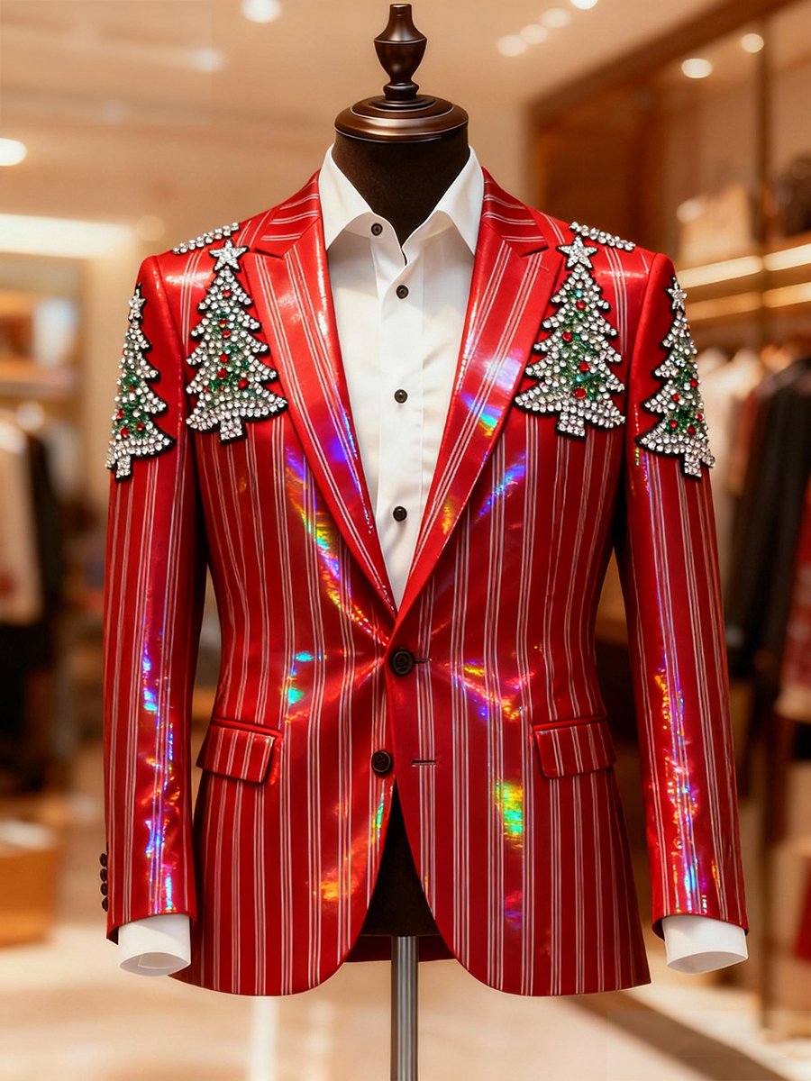 Men's Luxury Striped Christmas Tree Lapel Suit Jacket