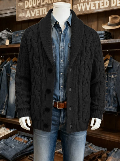 Men'S Lapel Twisted Textured Sweater Jacket