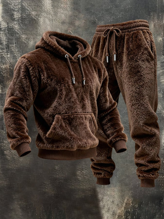 Men'S Warm Soft Plush Casual Hooded Sweatshirt Suit