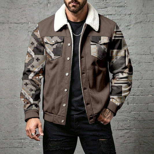 Men's Casual Camouflage Patchwork-Print Button-Front Cardigan