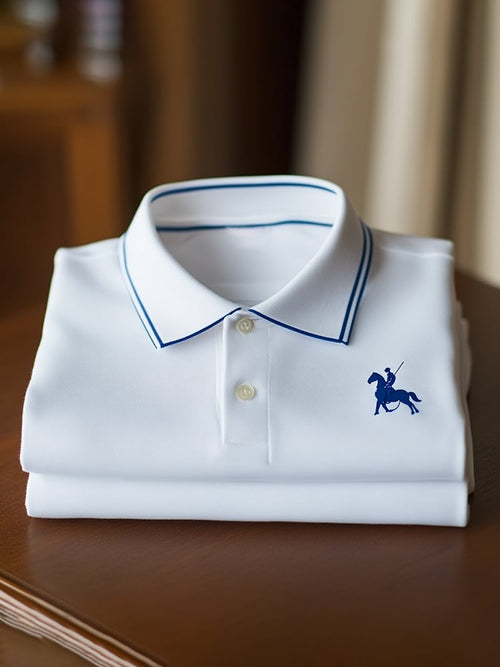 Men's Classic Business Logo Button Short Sleeve Polo Shirt