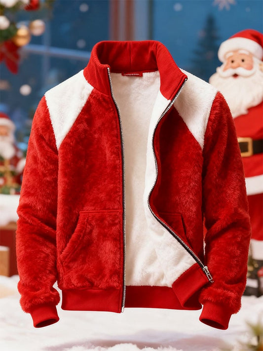Men's Casual Fleece Stand Collar Jacket