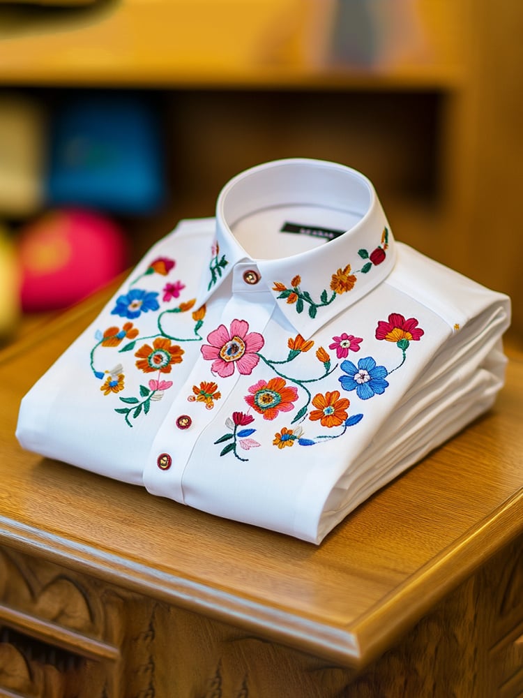 Men's Business Casual Floral Lapel Short Sleeve Shirt
