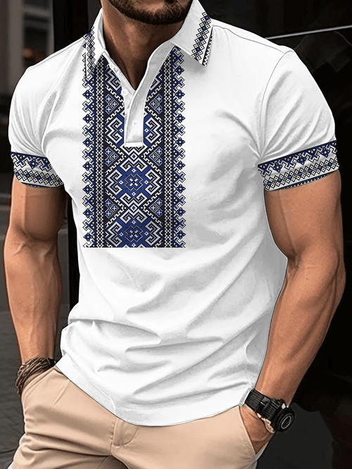 Men's Business Logo Button-Down Short Sleeve Polo Shirt