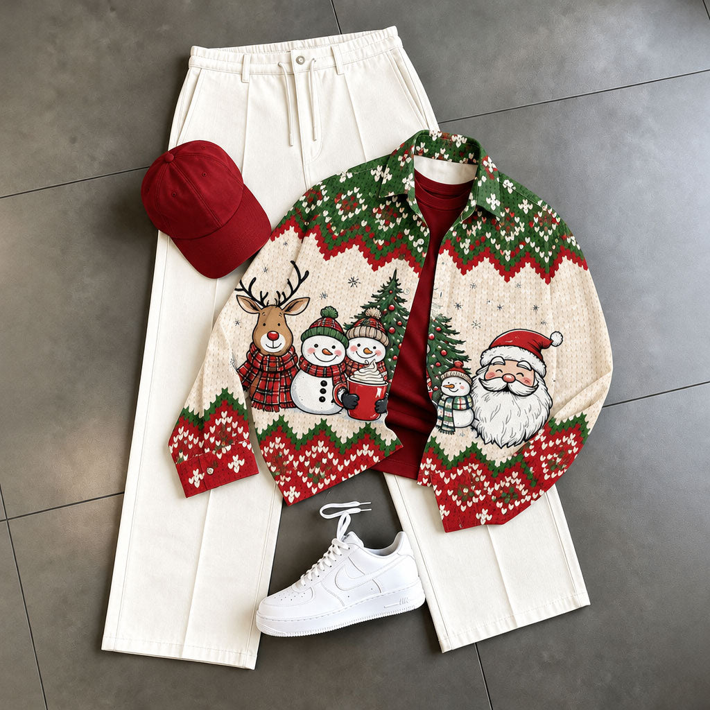 Men's Santa Claus-Print Shirt and Pants Set