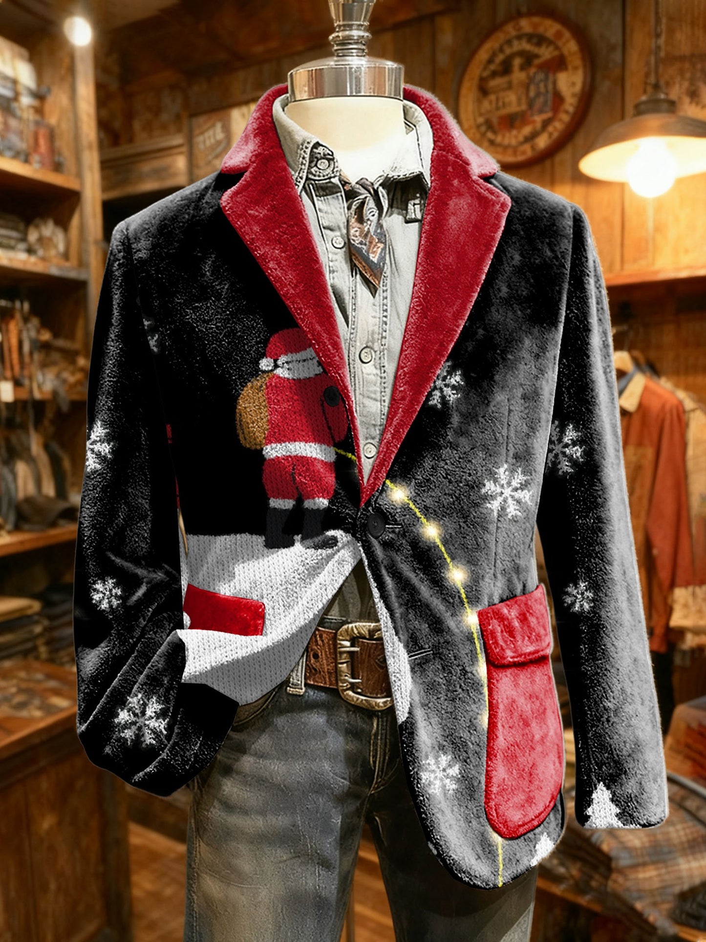 Men's Retro Christmas Flannel Warm Suit Jacket