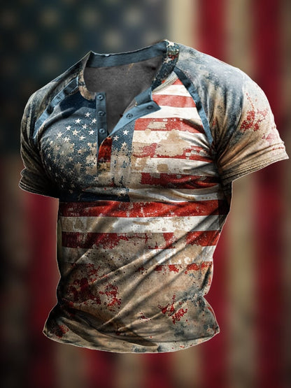 Men's The Pledge Independence Day Henley Neck Raglan Sleeve T-Shirt