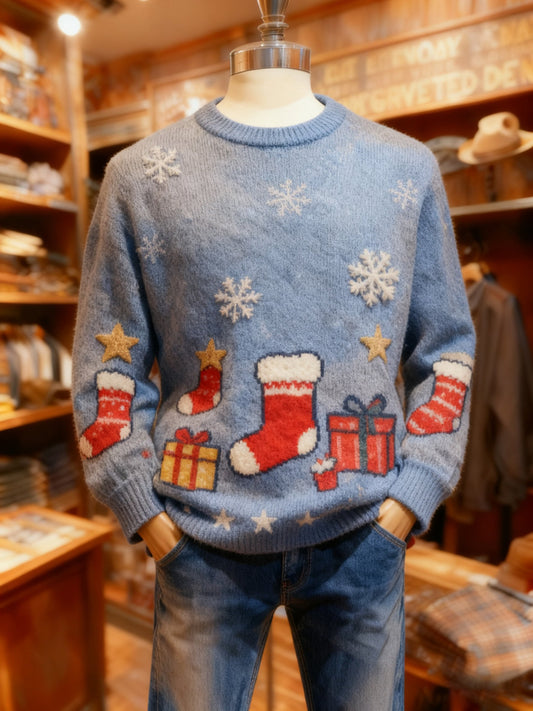 Men's Crew Neck Holiday Print Knit Sweater