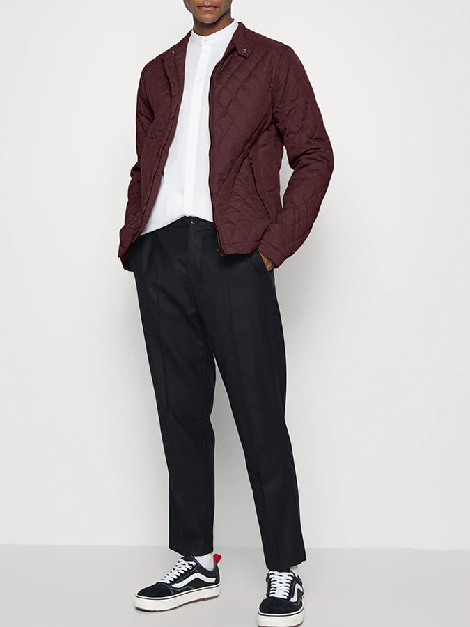 Men's Light Cotton Clothes Casual Diamond Shaped Stand-up Collar Coat Fashion Cotton-padded Jacket