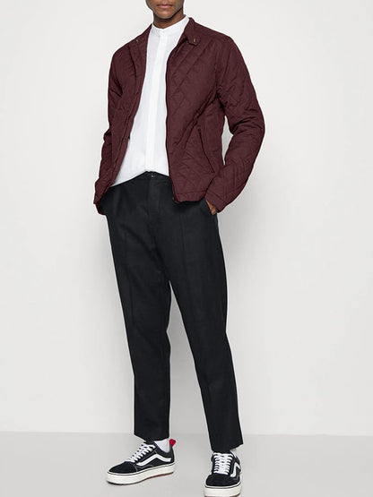 Men's Light Cotton Clothes Casual Diamond Shaped Stand-up Collar Coat Fashion Cotton-padded Jacket