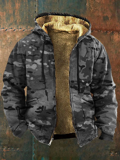 Men's Retro Camouflage Print Fleece Jacket