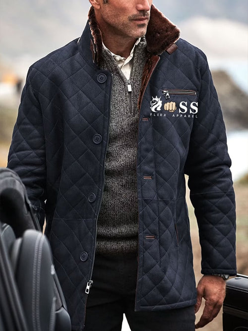 Men's Fashionable Open Pocket Button Design Imitation Leather Velvet Clip Plush Warm Letter Design Jacket