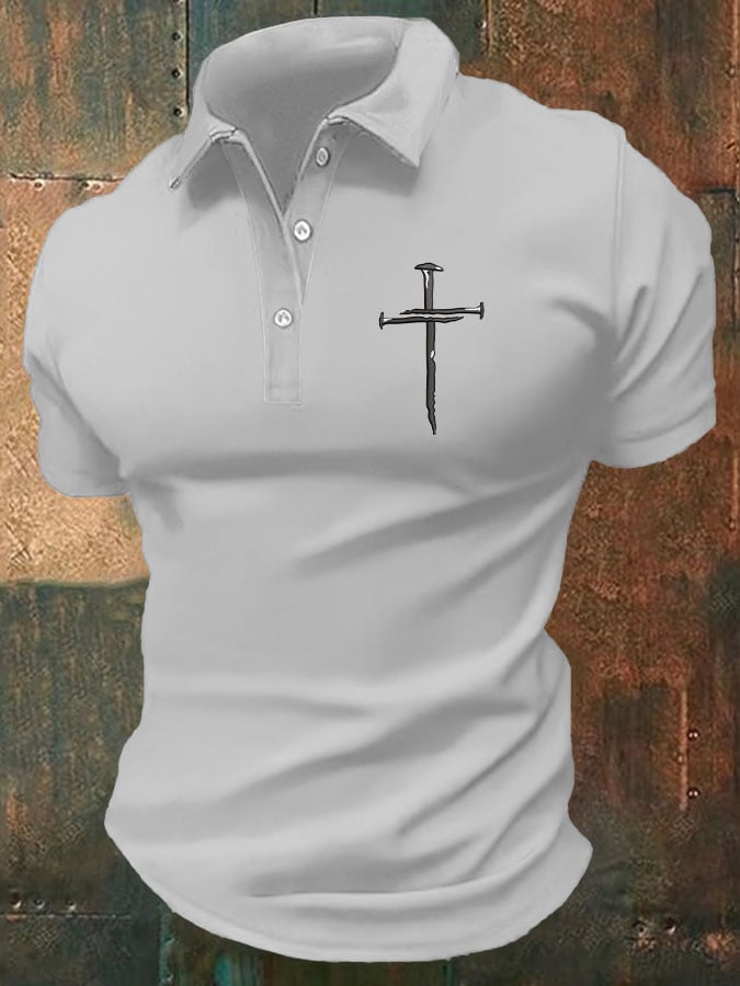 Men'S Faith Cross Print Casual Polo Shirt
