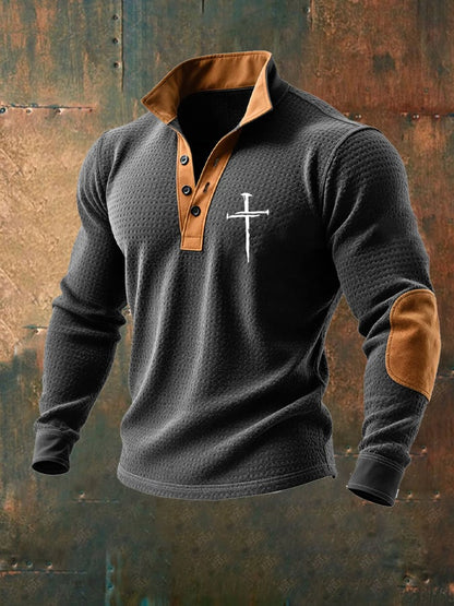 Men's Vintage Faith Cross Print Waffle Sweatshirt