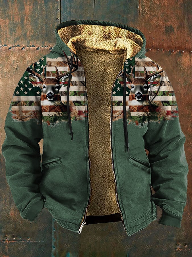 Men's Vintage Elk Flag Print Jacket