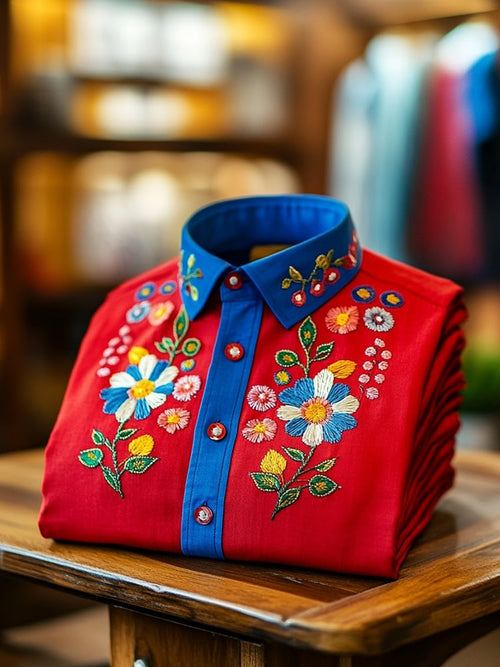 Men's Business Casual Floral Lapel Short Sleeve Shirt