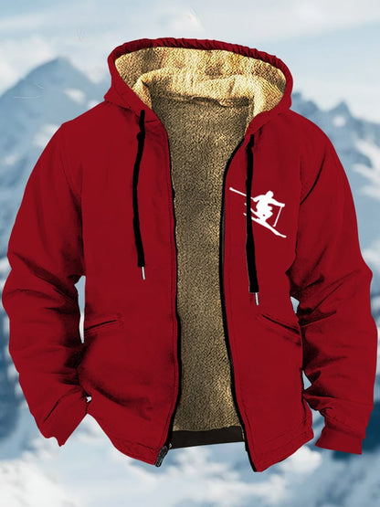 Men's Vintage Apres-Ski Design Printed Velvet Zip Jacket