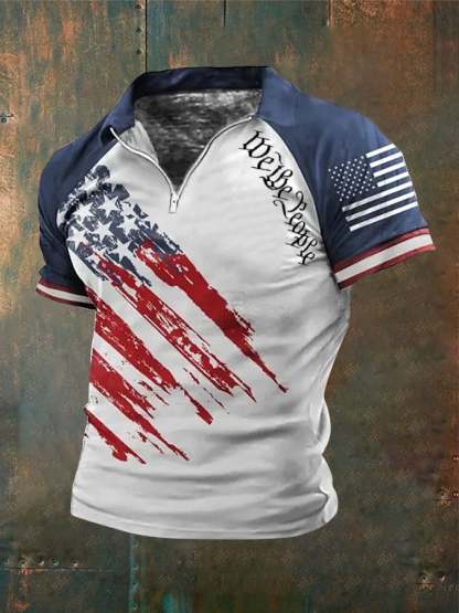 Men's Independence Day We Are The People Flag Print Polo Shirt