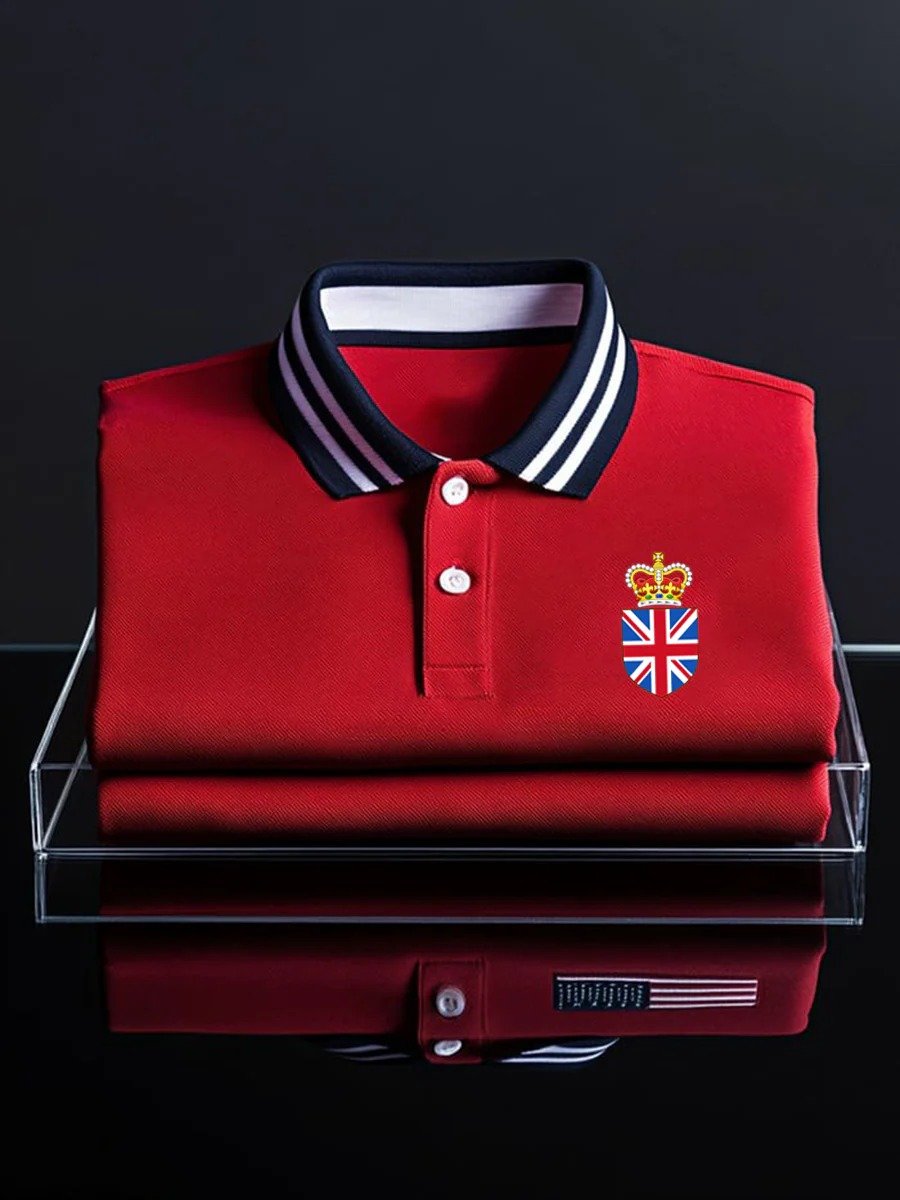 Men's Business Union Jack Casual Button Short Sleeve Polo Shirt