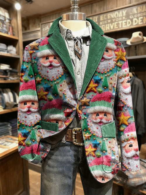 Men's Retro Christmas Art Print Casual Blazer