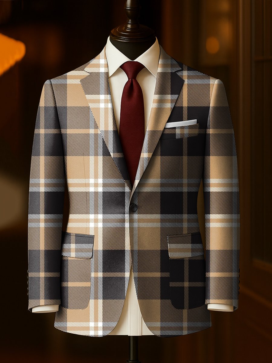 Men's Business Casual Plaid Large Pocket Blazer
