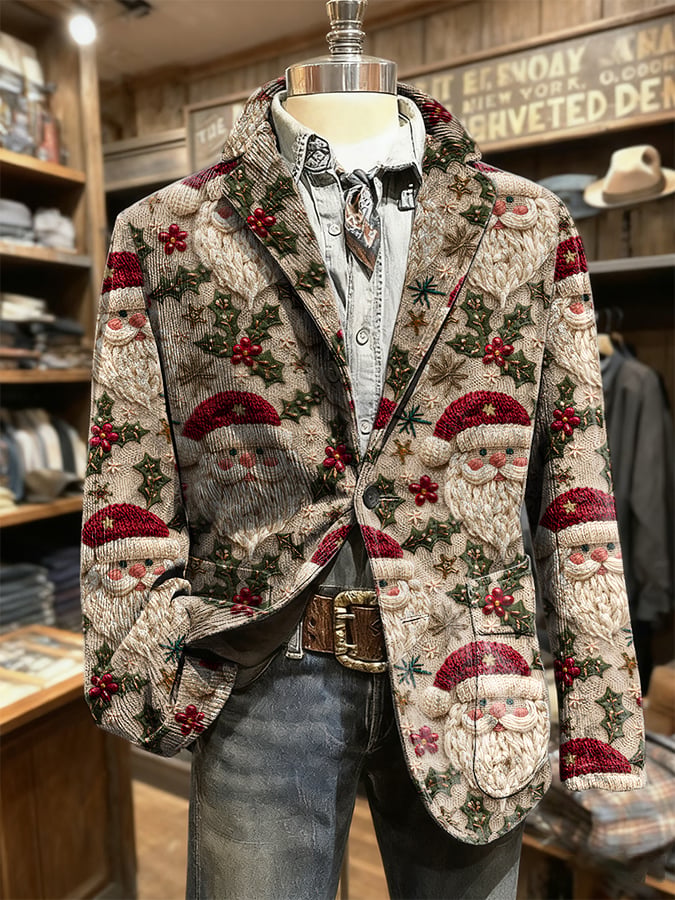 Men's Retro Christmas Art Print Casual Blazer