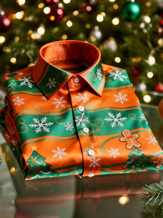 Men's  Christmas Long Sleeve Button-Down Shirt